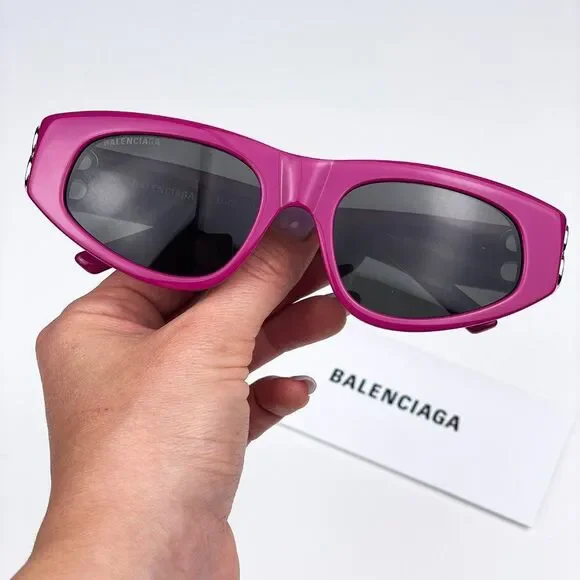Balenciaga BB0095S 017 Sunglasses Fuchsia Pink Silver Grey Cat Eye